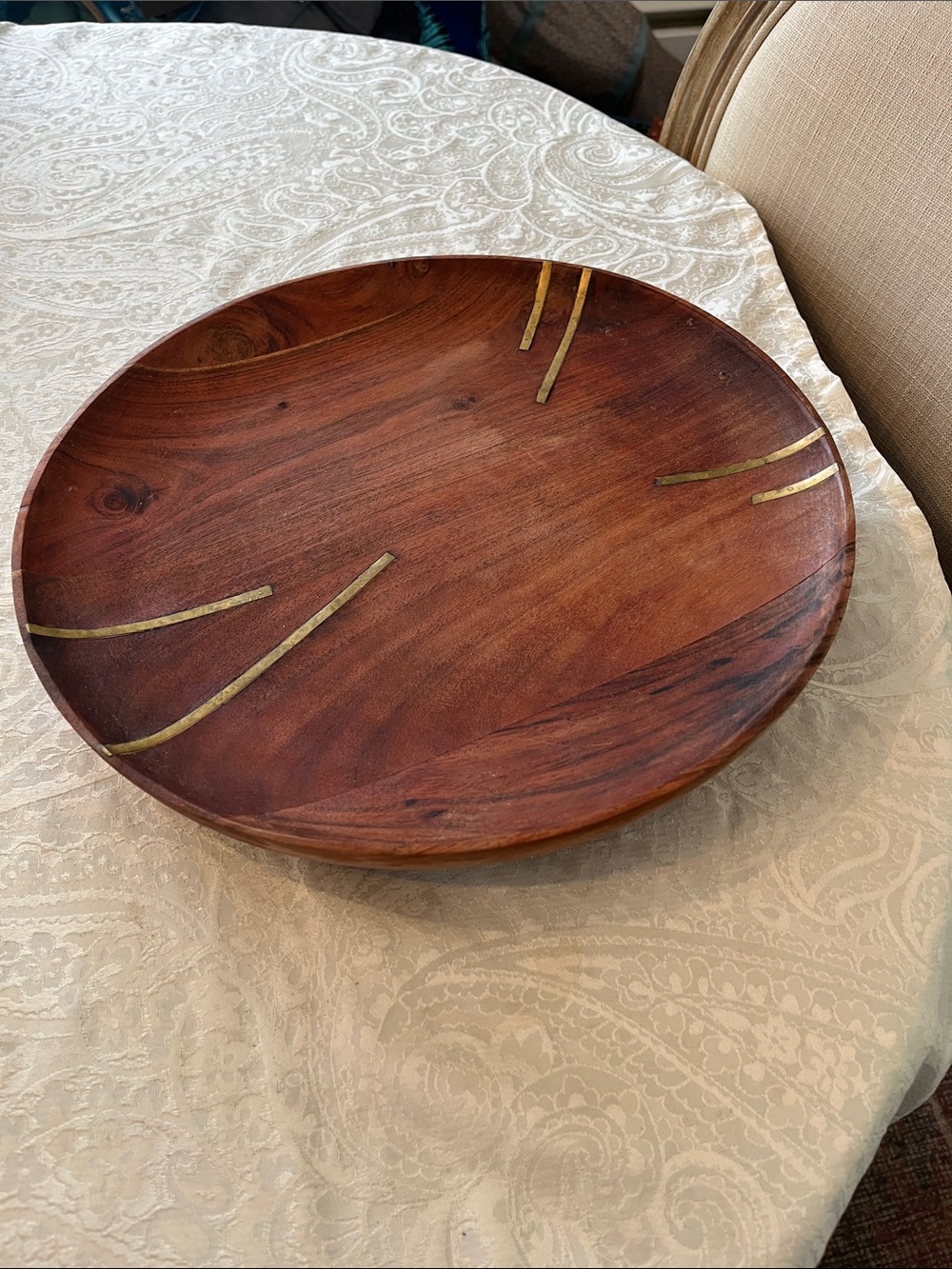 Anthropologie Wooden Serving Tray with Brass Inlay!